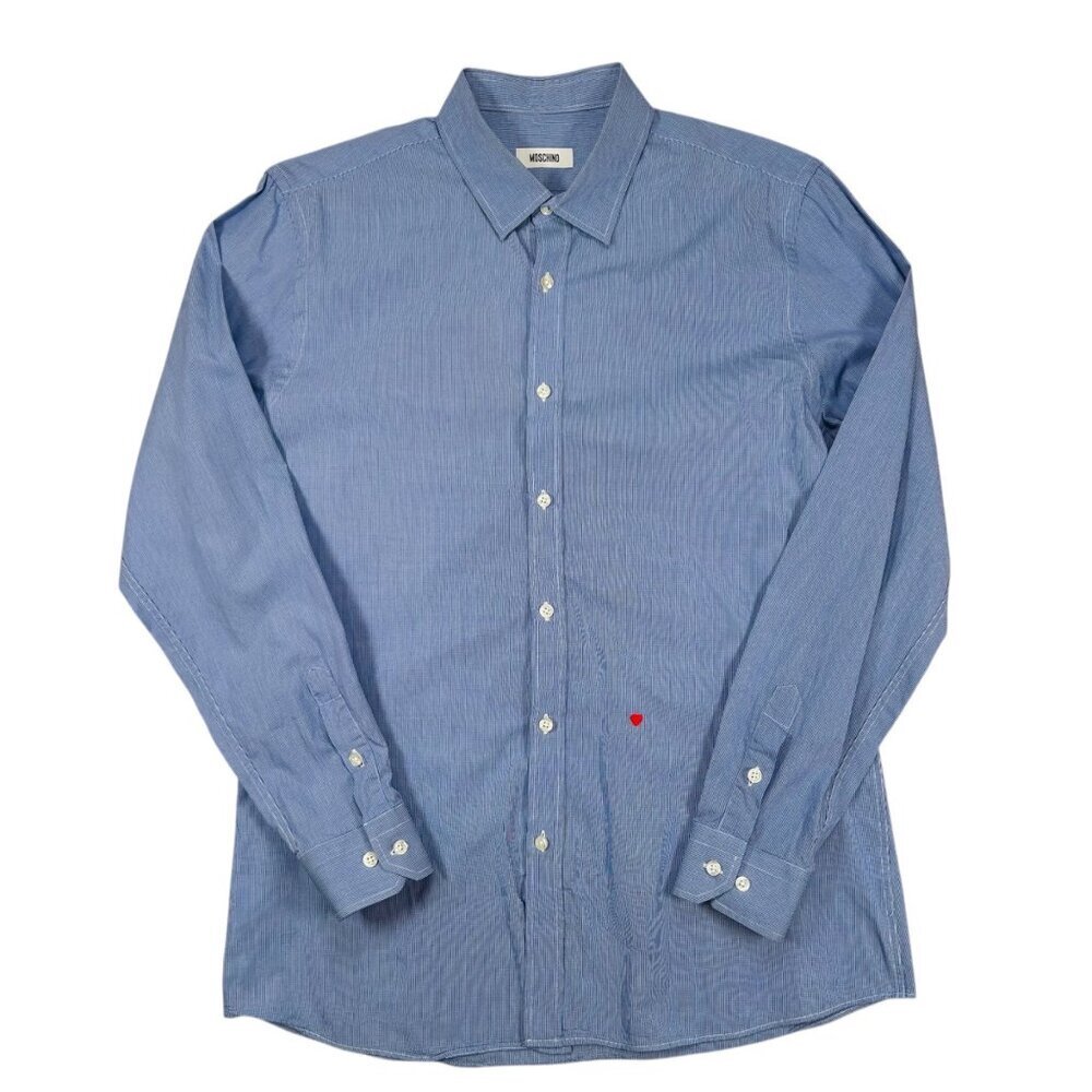 Love Moschino 43 XL Men Shirt Heart Cotton Classic Striped Italy Office Work Bru